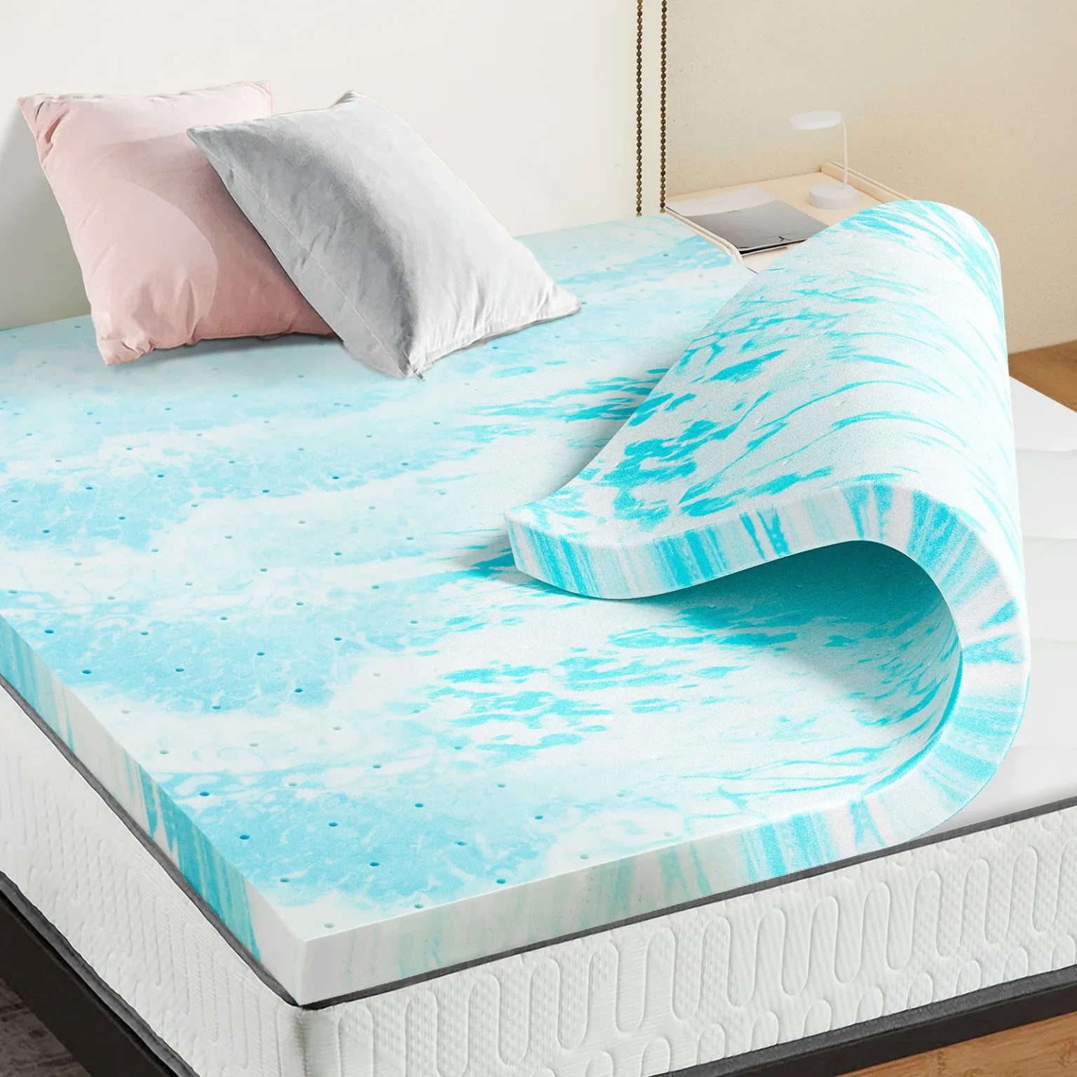JHK 2-3 Inch Gel Memory Foam Mattress Topper Full Size Cooling Mattress Soft and Breathable Bed Topper School Bedroom Furniture - Image 1