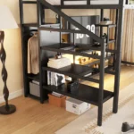 Full Size Metal Loft Bed with TV Stand, Metal Loft Bed with Staircase and Wardrobe, Kids Full Size Loft Bed, Black - Image 5