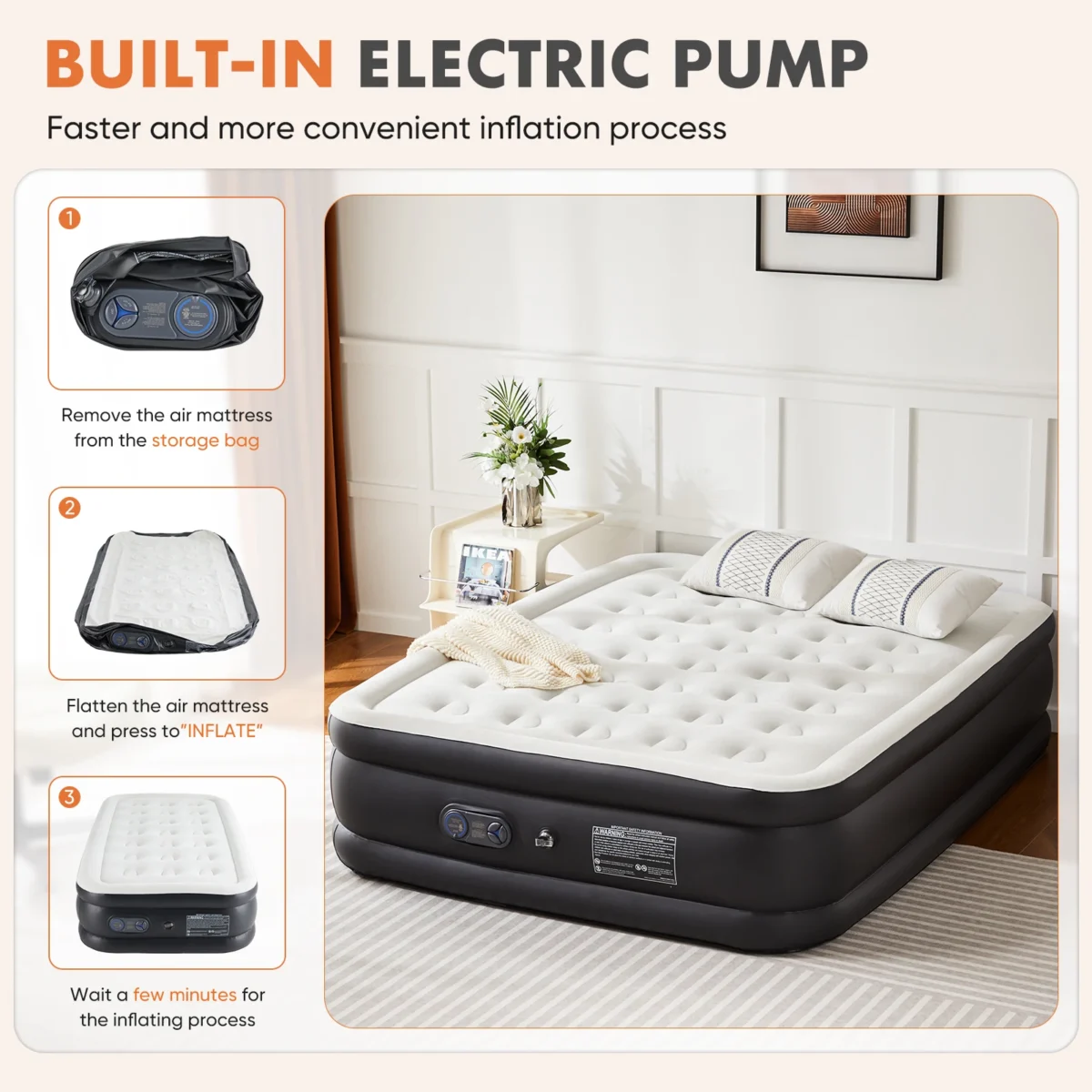 JHK Queen Twin Size Air Mattress Blow Up Double Height Non-Slip Bottom Weight Capacity 660 lbs Air Bed for Bed Home or Camping - Image 2
