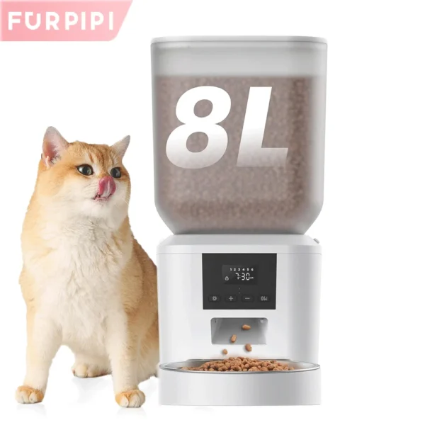 Furpipi Automatic Cat Feeders with Key Contol SUS ABS 8L Large Capacity Pet Smart Feeder Automatic Cat Dog Food Dispenser