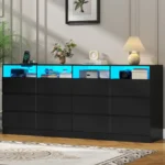 12 Drawer Black Dresser with Charging Station , Long 63" Quadruple Wide Dresser TV Stand, Large Dressers Organizer Living Room