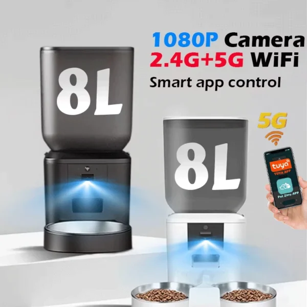 Furpipi 8L Smart Automatic Cat Feeders with 1080P HD Camera 5G WiFi Pet Feeder Tuya APP Control Automatic Cat Dog Food Dispenser