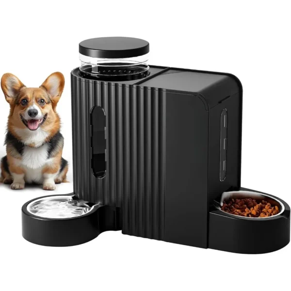 Automatic Gravity Pet Feeder, 1.8 Gallons*2 Dog Feeder and Water Dispenser Set, Feeder and Stainless Steel Water Dispenser