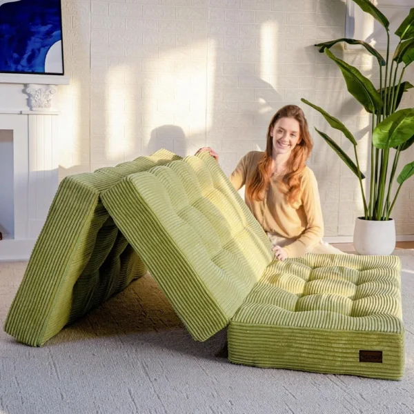 Tri-Fold Mattress, 6 Inch Tufted Folding Futon Foam Bed, Foldable Floor Mattress Guest Bed Futon Topper Portable Camping Sleepi
