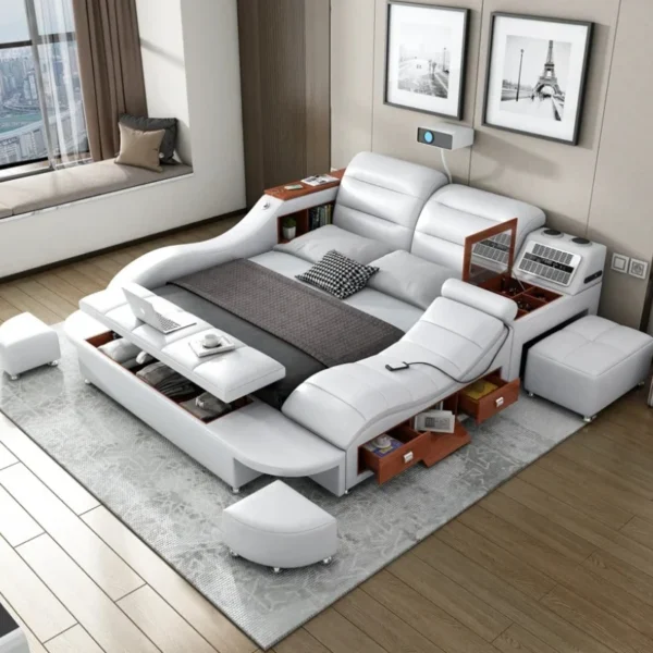 Nordic Simple Double Bed Modern White Storage Massage Twin Double Bed Floor Multifunctional Letto Multifunzione Furniture