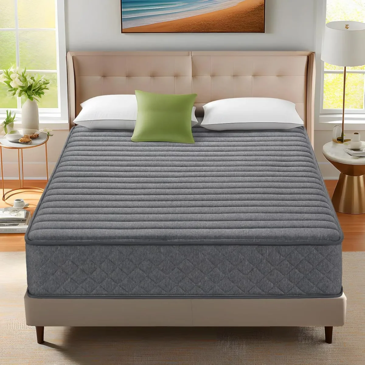 10 Inch Twin Hybrid Memory Foam Mattress Pocket Spring Pressure Relief CertiPUR-US Certified Grey - Image 1