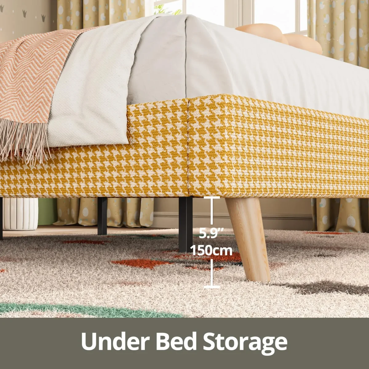 LIKIMIO Twin/Full/Queen Size Bed Frame with Headboard, Fully Cotton Upholstered Foundation, Wooden Slats Support - Image 4