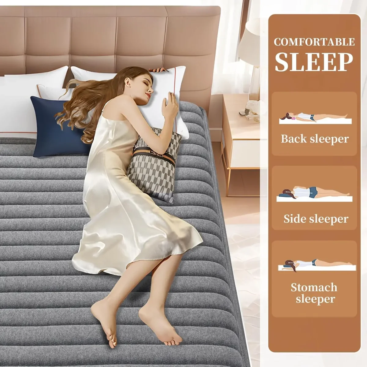 10 Inch Twin Hybrid Memory Foam Mattress Pocket Spring Pressure Relief CertiPUR-US Certified Grey - Image 5