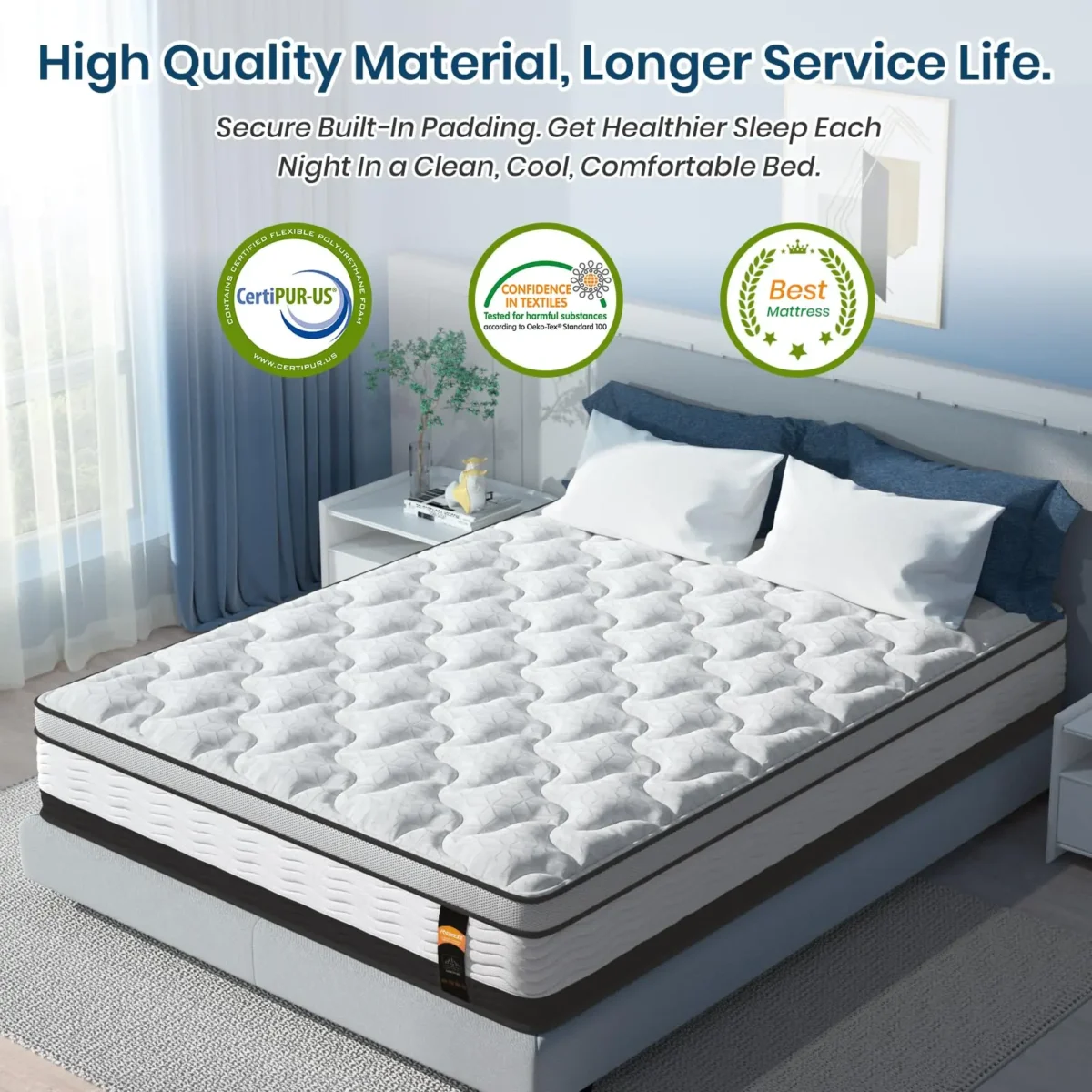 Maxzzz 12-14 Inch Twin/Full/King Size Hybrid Mattress, Cooling Gel Infused Memory Foam and Pocket Spring Mattress, Odor-free - Image 6