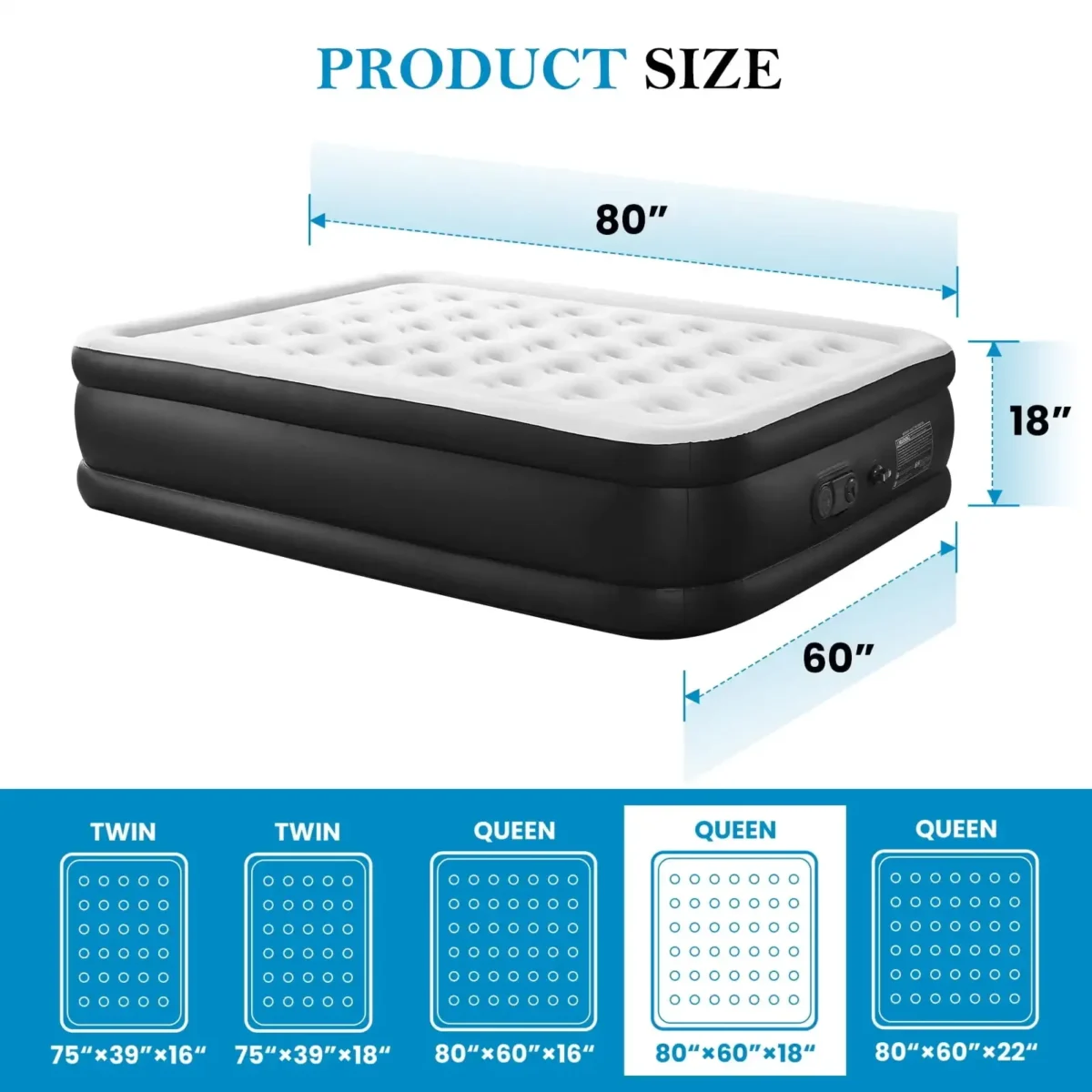 Queen Air Mattress, 18 Inches Adjustable with Built-in High Capacity Pump - Image 6