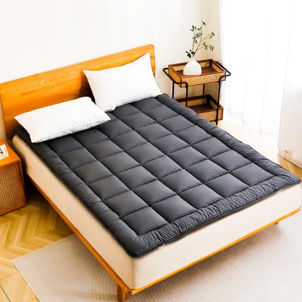 Twin Full Queen King Dark Grey Thin Quilted Mattress Pad with Lacing