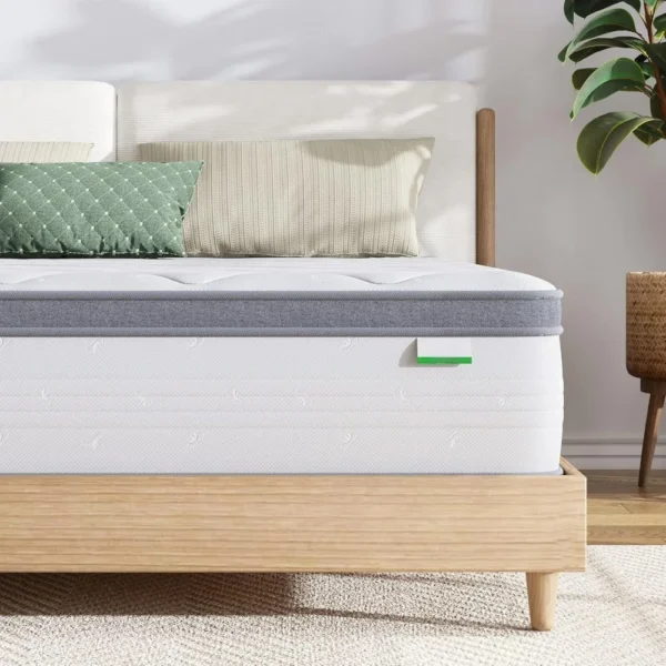 Soft Feel Mattress, 10 Inch Pocket Innerspring Pillow Top Hybrid Mattress for Motion Isolation Pressure Relief & Edge Support