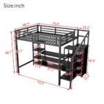 Full Size Metal Loft Bed with TV Stand, Metal Loft Bed with Staircase and Wardrobe, Kids Full Size Loft Bed, Black - Image 2