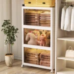 Multi-Layer Wardrobe Containers With Wheels Multifunctional Floor-Standing Bedroom Folding Storage Box Plastic Kitchen Cabinets