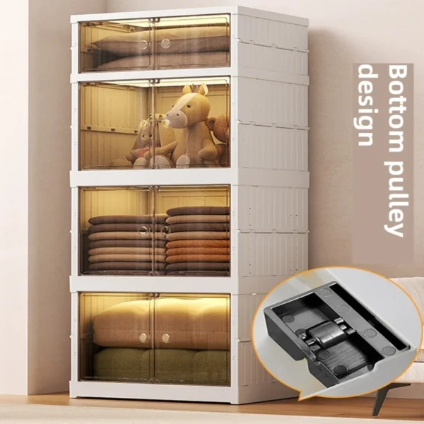 Large Capacity Storage Box Shelf Folding Living Room Sundries Clothes Furniture Cabinet Closet Organizer With Wheels