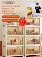 Folding Storage Cabinet Kitchen Multifunctional Rack Living Room Free Installation Folding Storage Cabinet Dustproof Storage