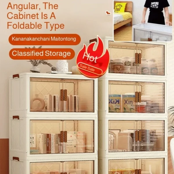 Folding Storage Cabinet Kitchen Multifunctional Rack Living Room Free Installation Folding Storage Cabinet Dustproof Storage