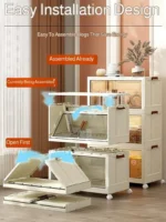 Folding Storage Cabinet Kitchen Multifunctional Rack Living Room Free Installation Folding Storage Cabinet Dustproof Storage - Image 2