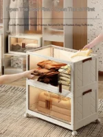 Folding Storage Cabinet Kitchen Multifunctional Rack Living Room Free Installation Folding Storage Cabinet Dustproof Storage - Image 3