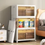 Multi-Layer Wardrobe Containers With Wheels Multifunctional Floor-Standing Bedroom Folding Storage Box Plastic Kitchen Cabinets - Image 2