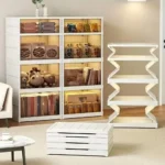 Large Capacity Storage Box Shelf Folding Living Room Sundries Clothes Furniture Cabinet Closet Organizer With Wheels - Image 4