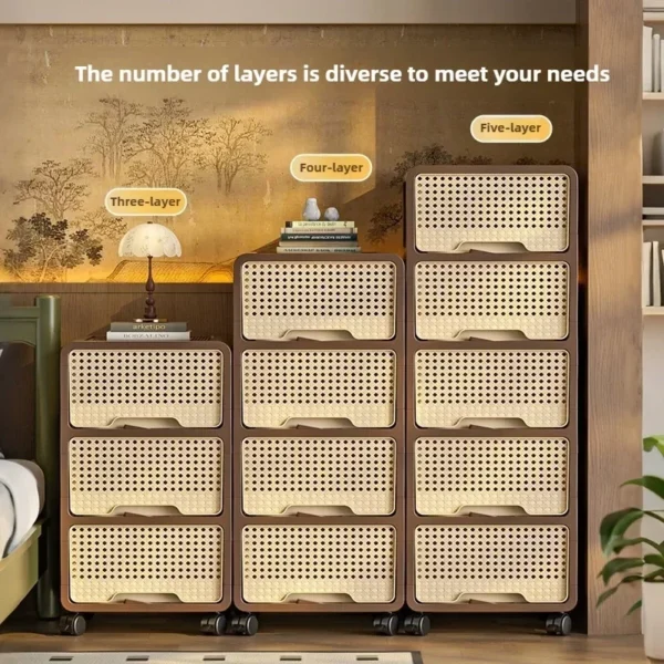 Middle ancient style movable storage cabinet, multi-layer drawer storage cabinet, living room snack storage cabinet