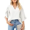 Chemisier femme été col V manches évasées chic