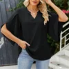 Chemisier femme été col V manches évasées chic