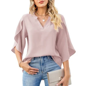 Chemisier femme été col V manches évasées chic
