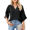 Chemisier femme été col V manches évasées chic