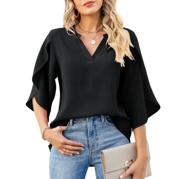 Chemisier femme été col V manches évasées chic