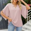 Chemisier femme été col V manches évasées chic