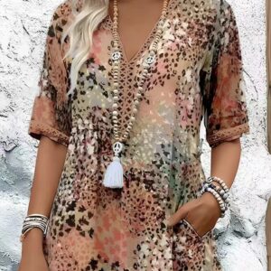 Women's Printed V-Neck Mid-Calf Casual Dress | Summer Fashion UK