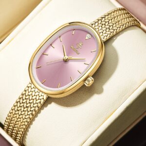Minimalist Oval Watch for Women – French Style Quartz Wristwatch with Mesh Strap