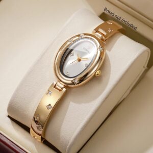 Rhinestone Bracelet Watch for Women – Bangle Watch Style, Oval Dial, Alloy Quartz Wristwatch, Watch Bracelet for Ladies