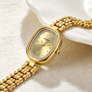 Women’s Gold Oval Diamond Watch – Elegant Luxury Bracelet Wristwatch, Waterproof Ladies’ Watch