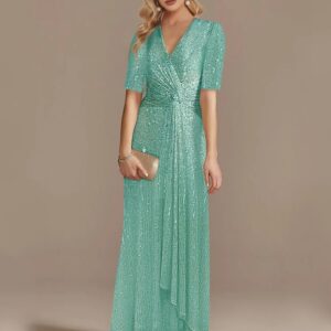 Home 30 Green Floor-Length Sequin Evening Dress | V-Neck Gown