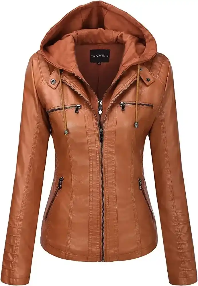 Women's Camel Faux Leather Jacket
