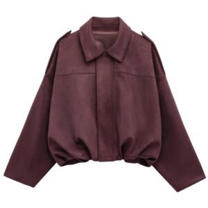 Home 14 Women's Cropped Suede Bomber Jacket – High Street Fit- Burgundy | Alizoic United kingdom