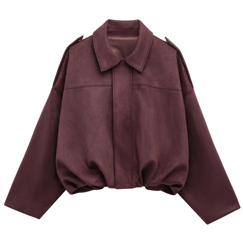 Women's Cropped Suede Bomber Jacket – High Street Fit- Burgundy | Alizoic United kingdom