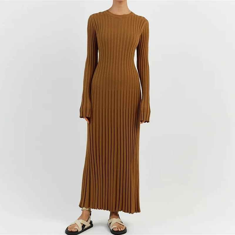 Womens Knit Maxi Dress - Camel