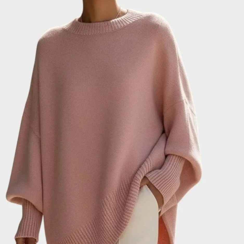 Women’s Oversized Pink Knit Jumper – Loose Round Neck Sweater for Autumn Winter
