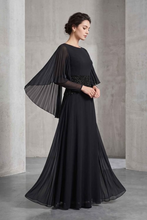 Backless Sequin Black Maxi Dress with Wide Sleeves, Slash Neck (3)