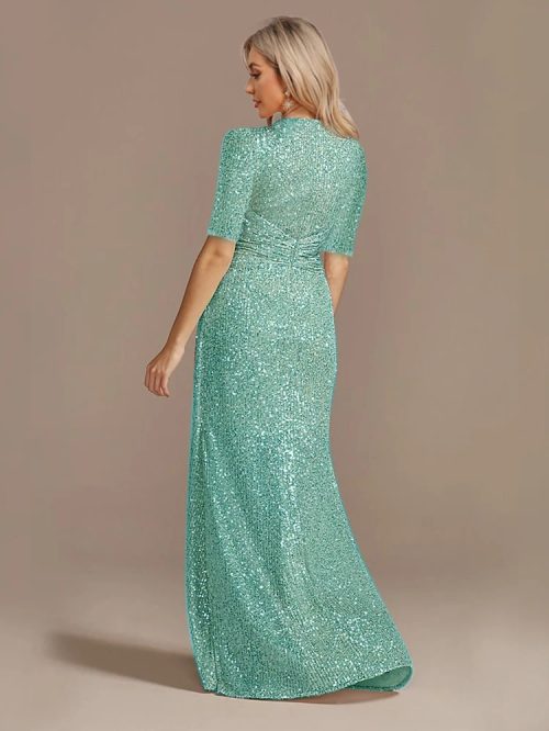 Green Floor-Length Sequin Evening Dress Luxury Formalwear (2)