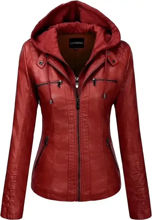 Women's Burgunday colour Faux Leather Jacket