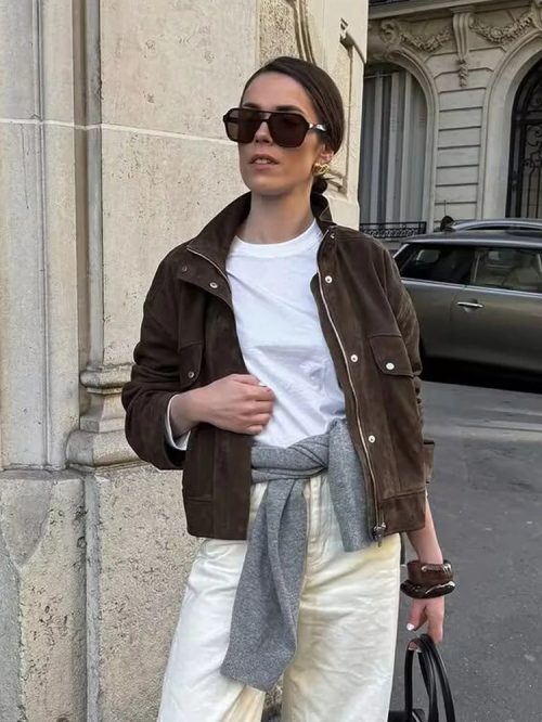 Women's Beech Green Suede Bomber Spring / Autumn Jacket | Alizoic United Kingdom