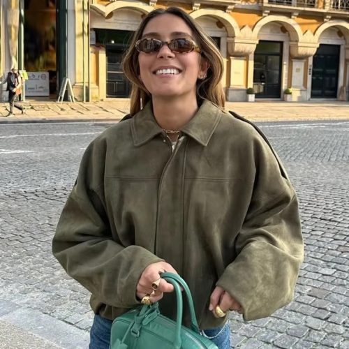 Women's Cropped Suede Bomber Jacket – High Street Fit | Alizoic United kingdom