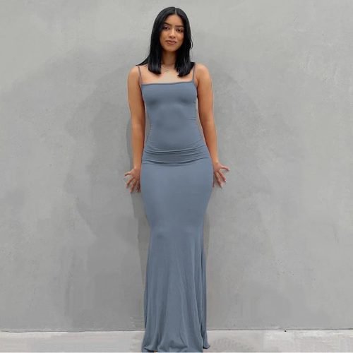 Women's Satin Slip Backless Oink Maxi Dress Alizoic UK